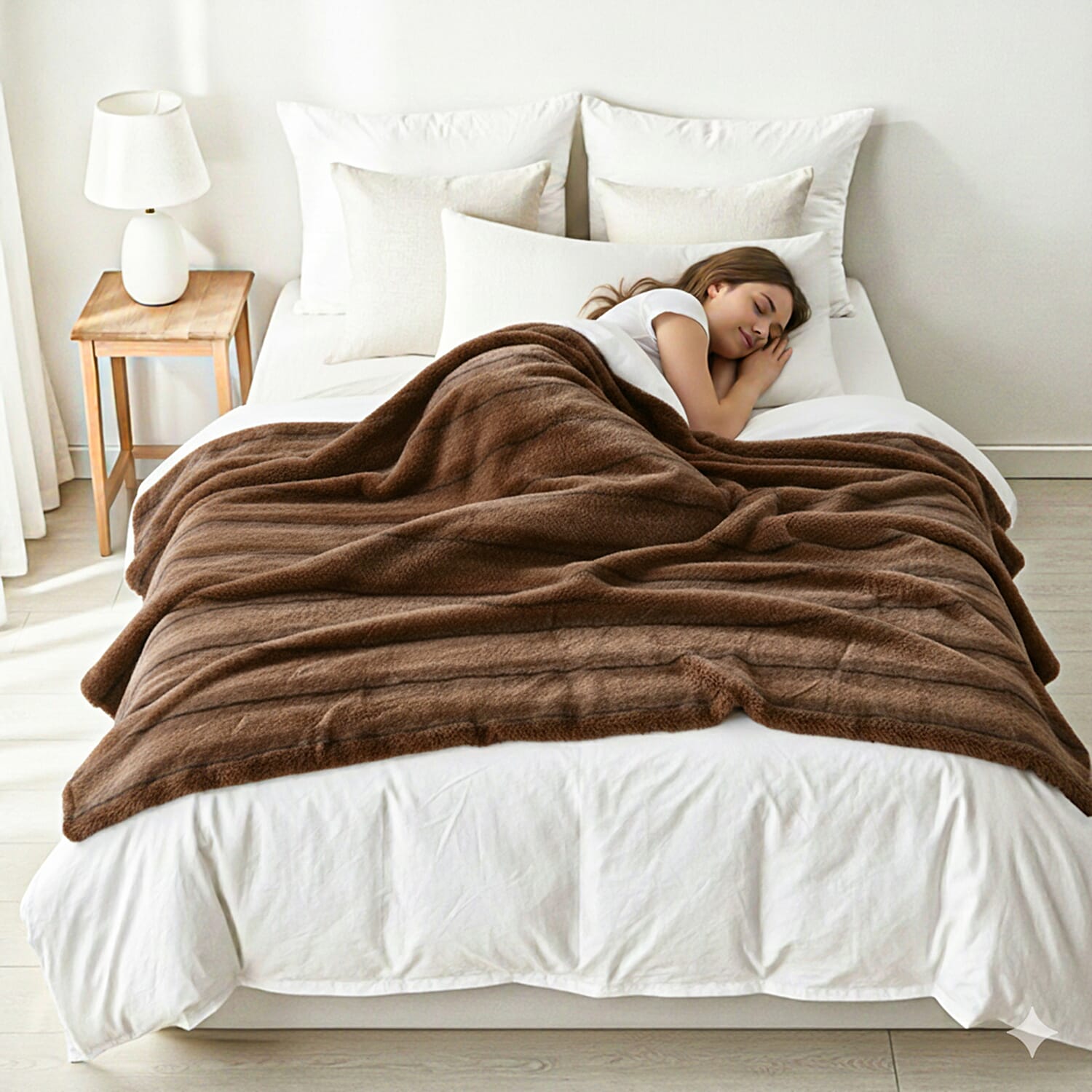 The Heaviest Weight Blanket at TJC - 1000 GSM Sumptuous Faux Rabbit Fur Double Layer Blanket With Thermal Lining Faux Mink Backing For Insulation (180x150 Cm) - Beige