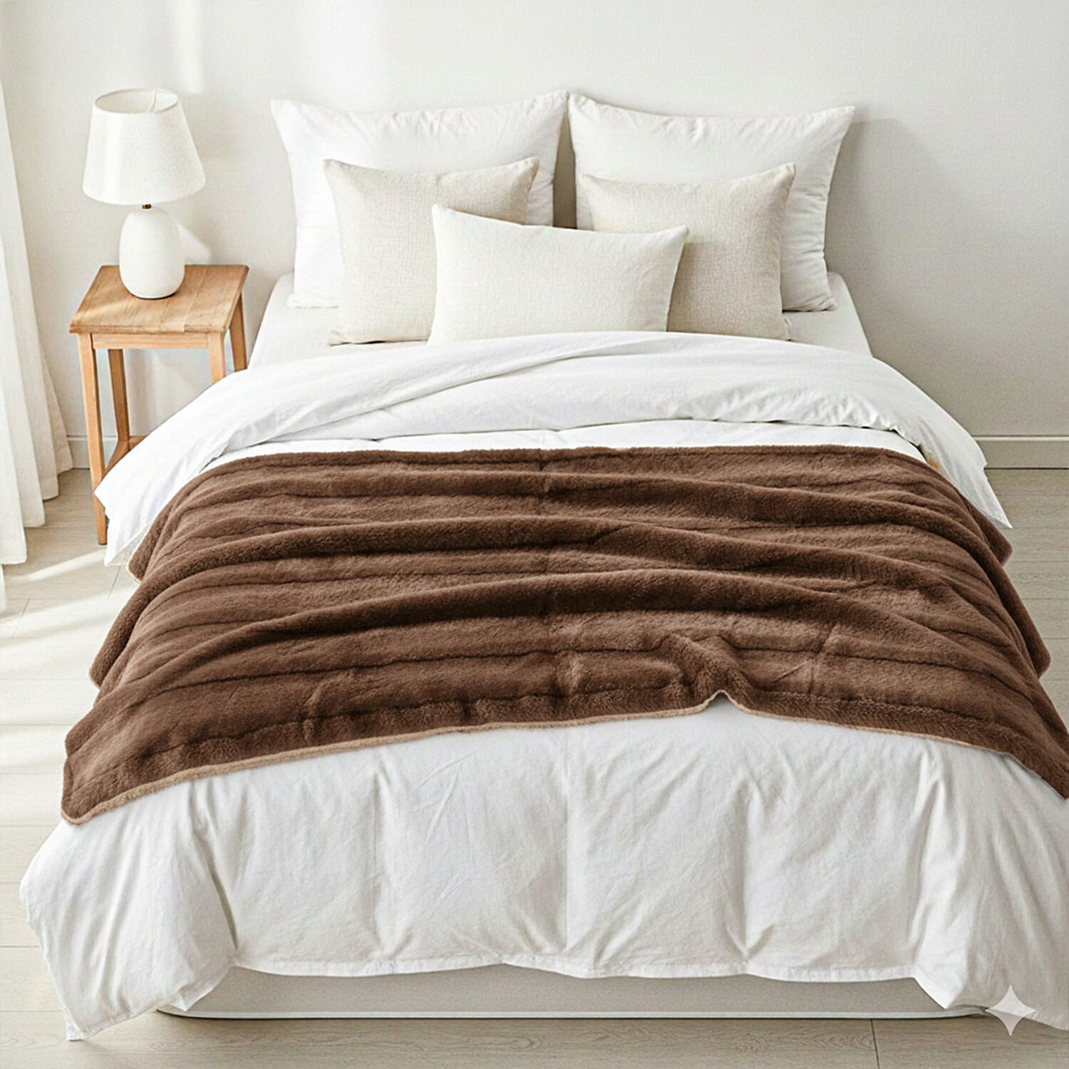 The Heaviest Weight Blanket at TJC - 1000 GSM Sumptuous Faux Rabbit Fur Double Layer Blanket With Thermal Lining Faux Mink Backing For Insulation (180x150 Cm) - Beige