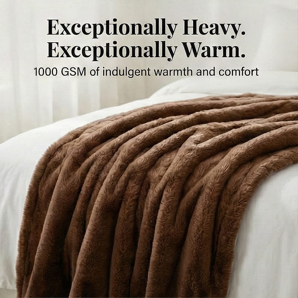 The Heaviest Weight Blanket at TJC - 1000 GSM Sumptuous Faux Rabbit Fur Double Layer Blanket With Thermal Lining Faux Mink Backing For Insulation (180x150 Cm) - Beige
