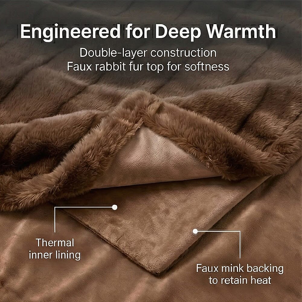 The Heaviest Weight Blanket at TJC - 1000 GSM Sumptuous Faux Rabbit Fur Double Layer Blanket With Thermal Lining Faux Mink Backing For Insulation (180x150 Cm) - Beige