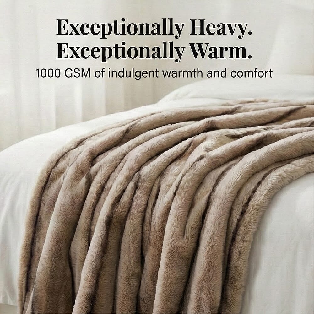 The Heaviest Weight Blanket at TJC - 1000 GSM Sumptuous Faux Rabbit Fur Double Layer Blanket With Thermal Lining Faux Mink Backing For Insulation (180x150 Cm) - White