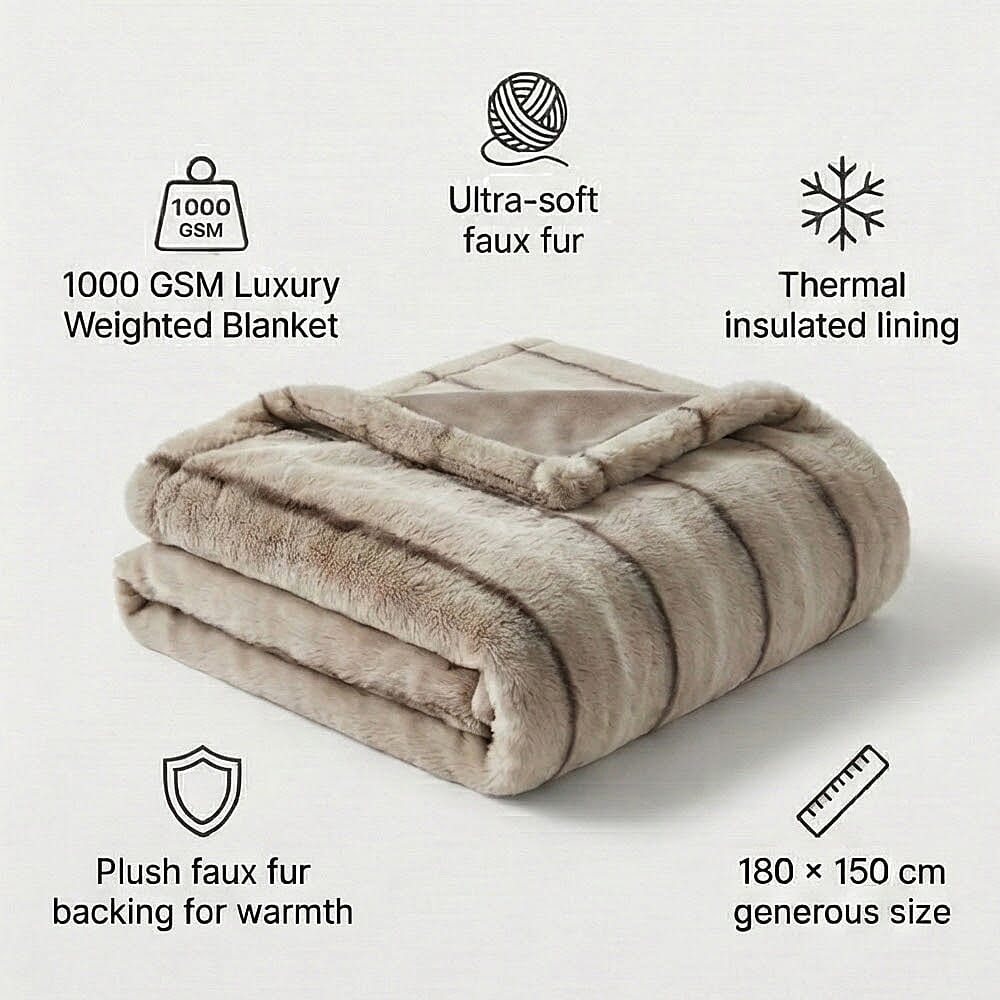 The Heaviest Weight Blanket at TJC - 1000 GSM Sumptuous Faux Rabbit Fur Double Layer Blanket With Thermal Lining Faux Mink Backing For Insulation (180x150 Cm) - White