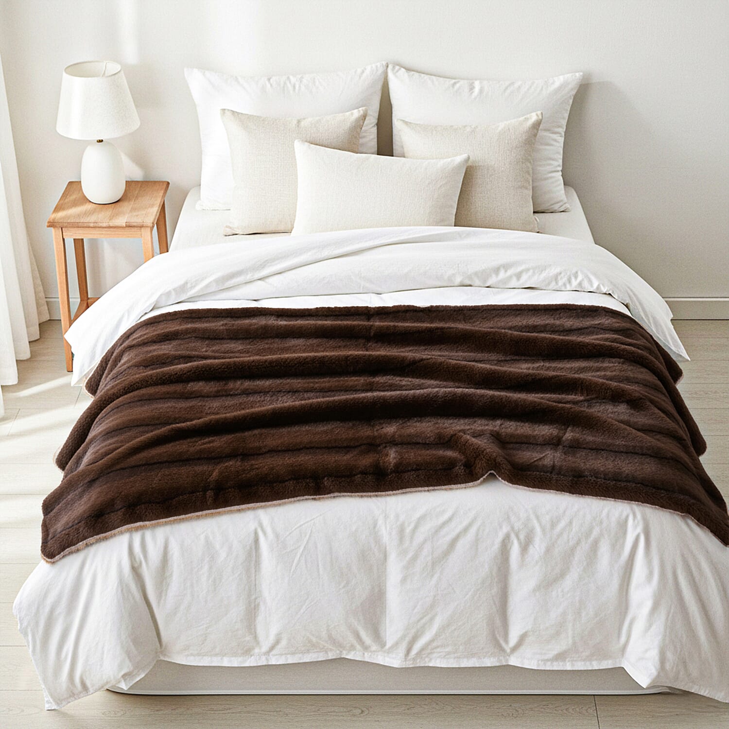 The Heaviest Weight Blanket at TJC - 1000 GSM Sumptuous Faux Rabbit Fur Double Layer Blanket With Thermal Lining Faux Mink Backing For Insulation (180x150 Cm) - Brown