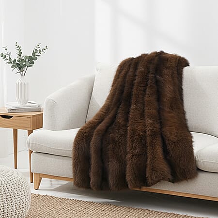 The Heaviest Weight Blanket at TJC - 1000 GSM Sumptuous Faux Rabbit Fur Double Layer Blanket With Thermal Lining Faux Mink Backing For Insulation (180x150 Cm) - Brown
