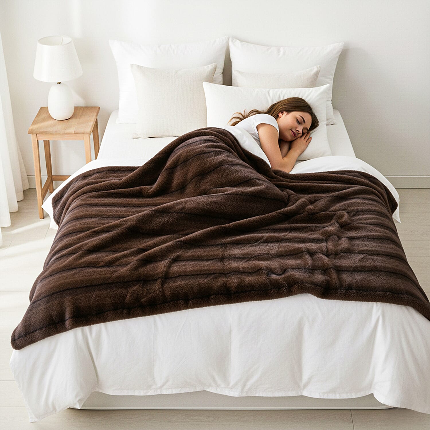 The Heaviest Weight Blanket at TJC - 1000 GSM Sumptuous Faux Rabbit Fur Double Layer Blanket With Thermal Lining Faux Mink Backing For Insulation (180x150 Cm) - Brown