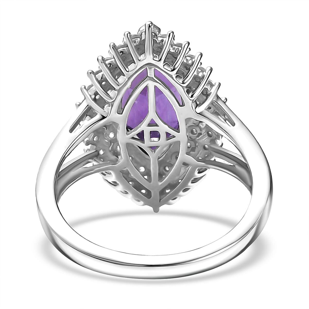 D'joy AAA African Amethyst & White Zircon Ring in Rhodium Overlay Sterling Silver 3.88 Ct. D'joy AAA African Amethyst & White Zircon Ring in Rhodium Overlay Sterling Silver 3.88 Ct.