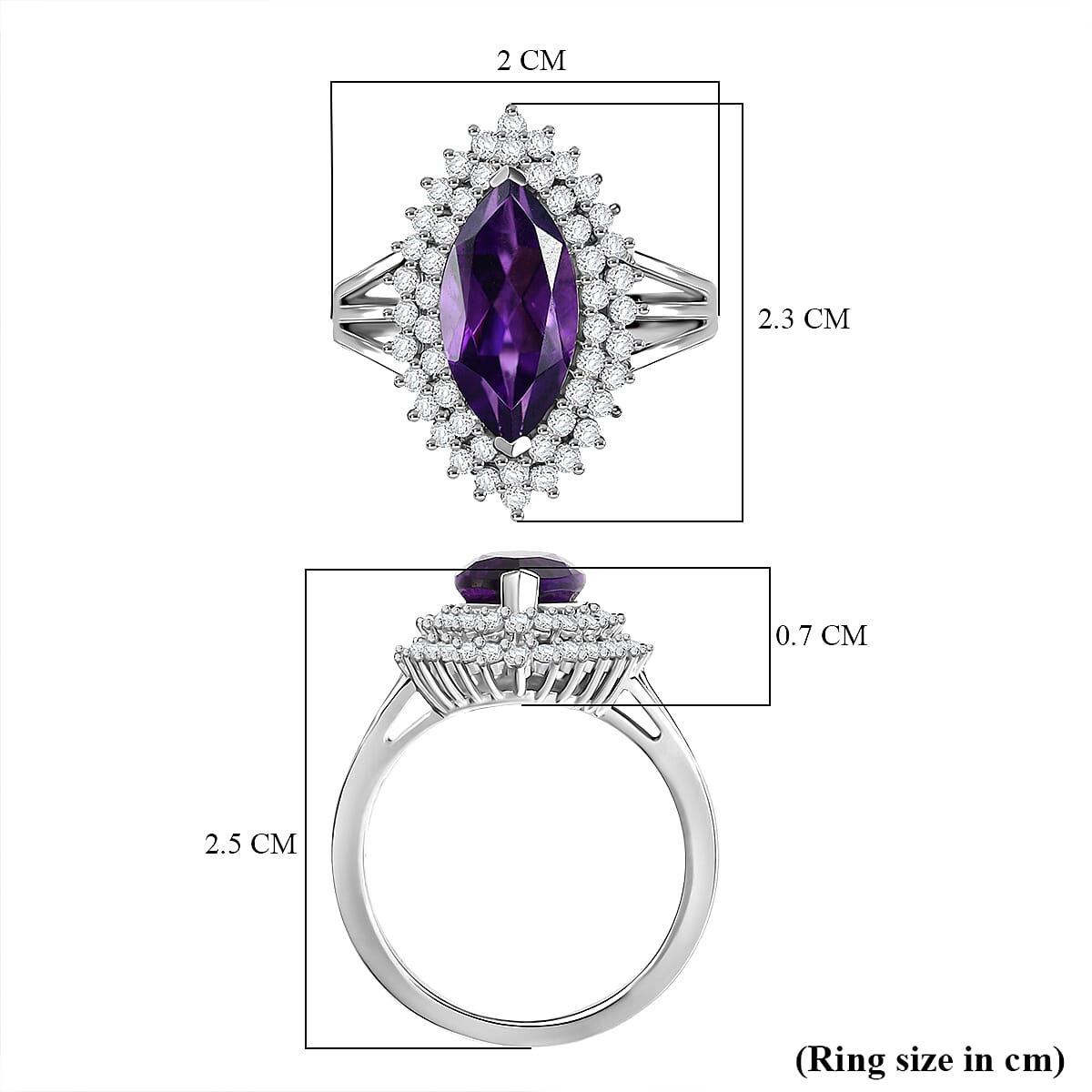 D'joy AAA African Amethyst & White Zircon Ring in Rhodium Overlay Sterling Silver 3.88 Ct. D'joy AAA African Amethyst & White Zircon Ring in Rhodium Overlay Sterling Silver 3.88 Ct.