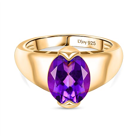 D'joy African Amethyst Solitaire Ring in 14K Yellow Gold Overlay Sterling Silver 3.31 Ct.