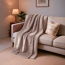 LIVMORE Double Layer Water Resistant Flannel & Sherpa Blanket 510 GSM (200x150 cm) - Beige