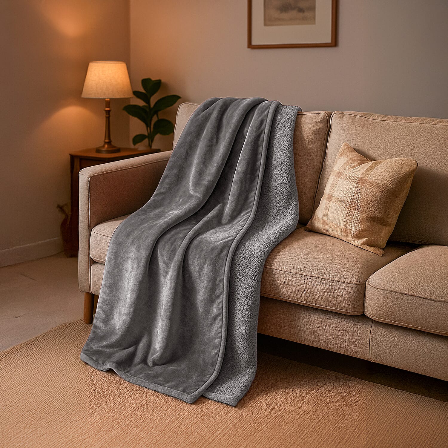 LIVMORE Double Layer Waterproof Flannel & Sherpa Blanket (200x150 cm) - Grey