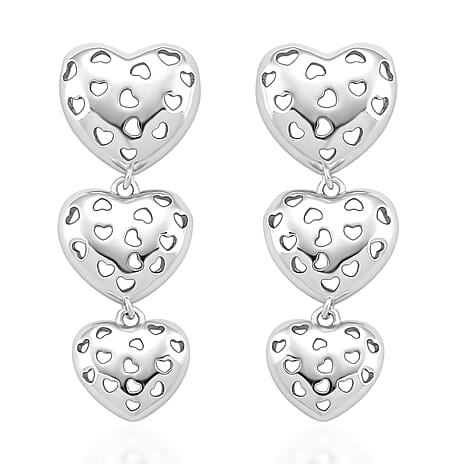 Designer Inspired Heart Earrings with Push Back in White Gold Plated