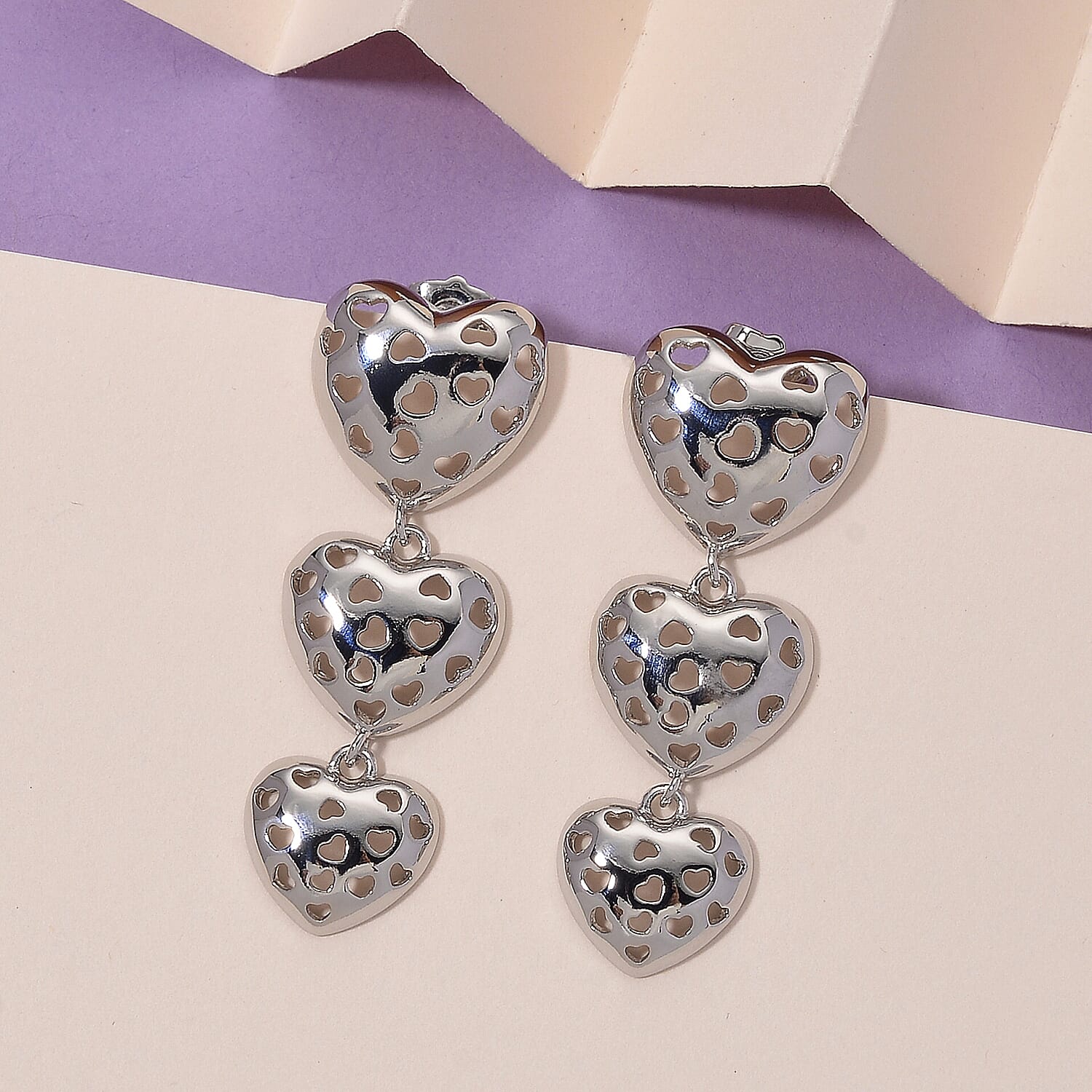 Designer Inspired Heart Earrings with Push Back in White Gold Plated
