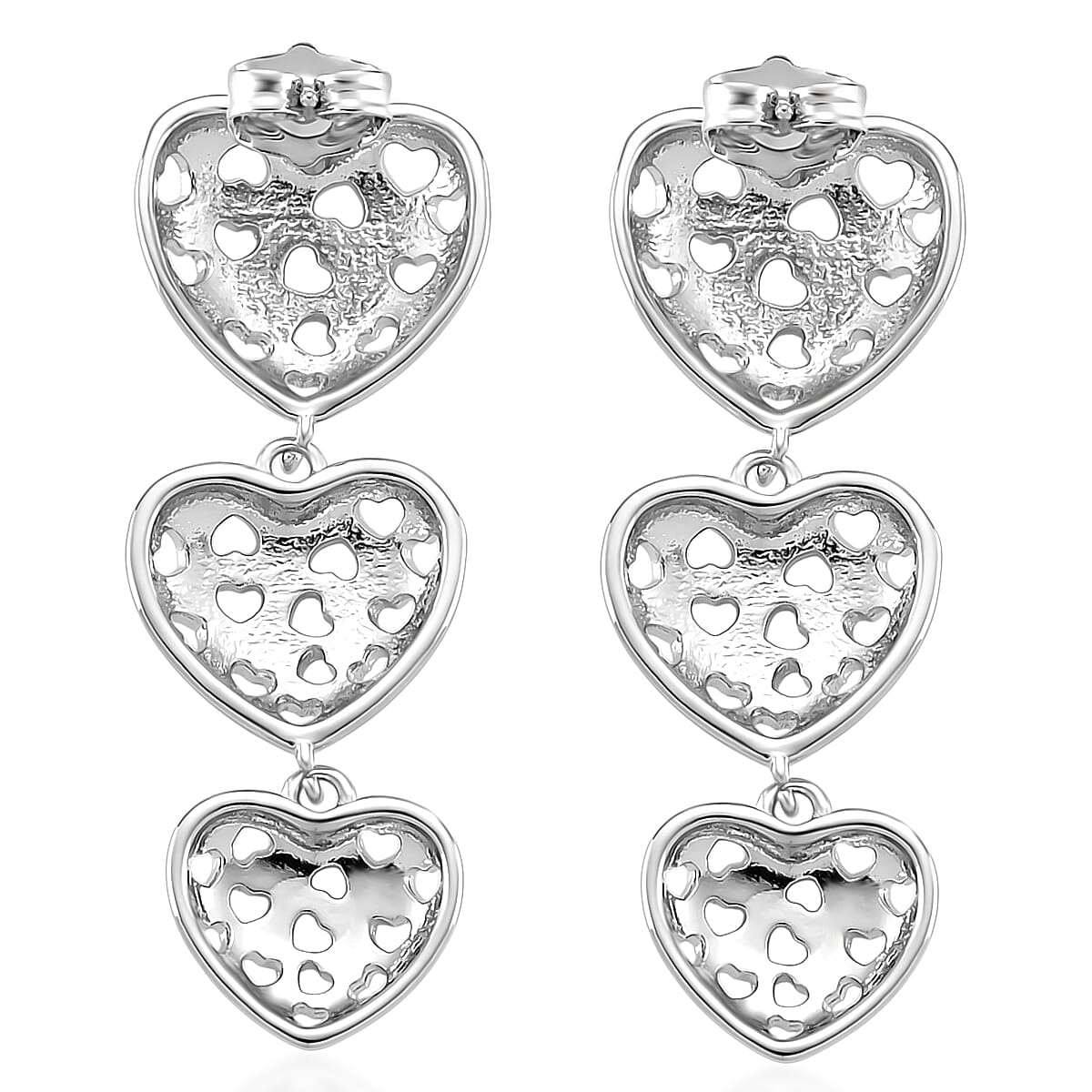 Designer Inspired Heart Earrings with Push Back in White Gold Plated
