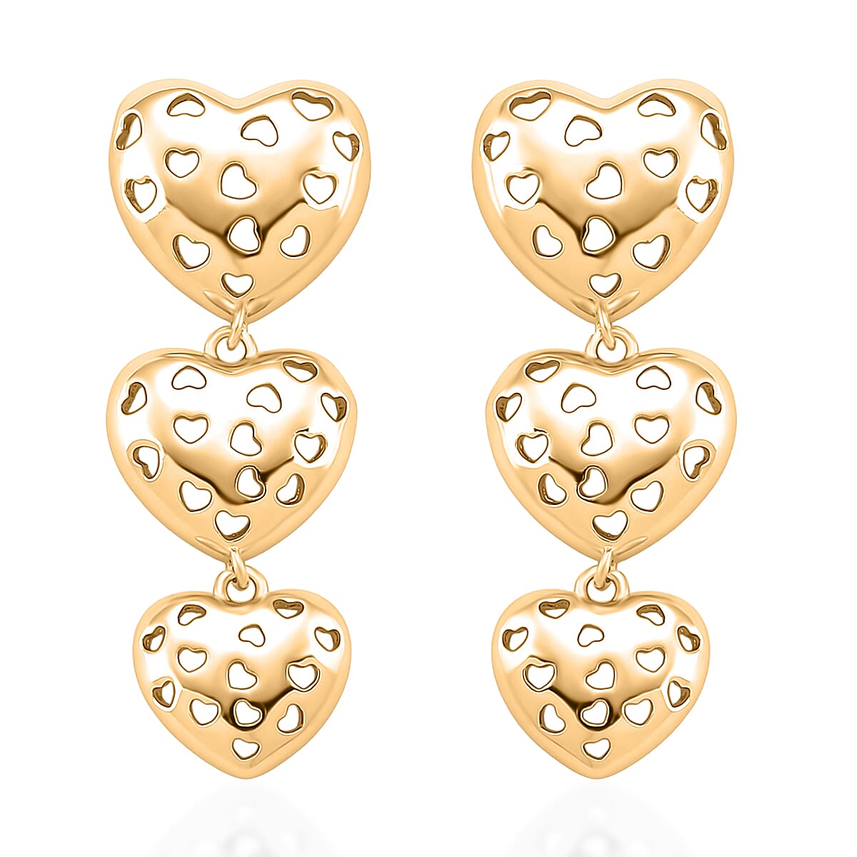 Designer Inspired Heart Earrings with Push Back in Yellow Gold Plated