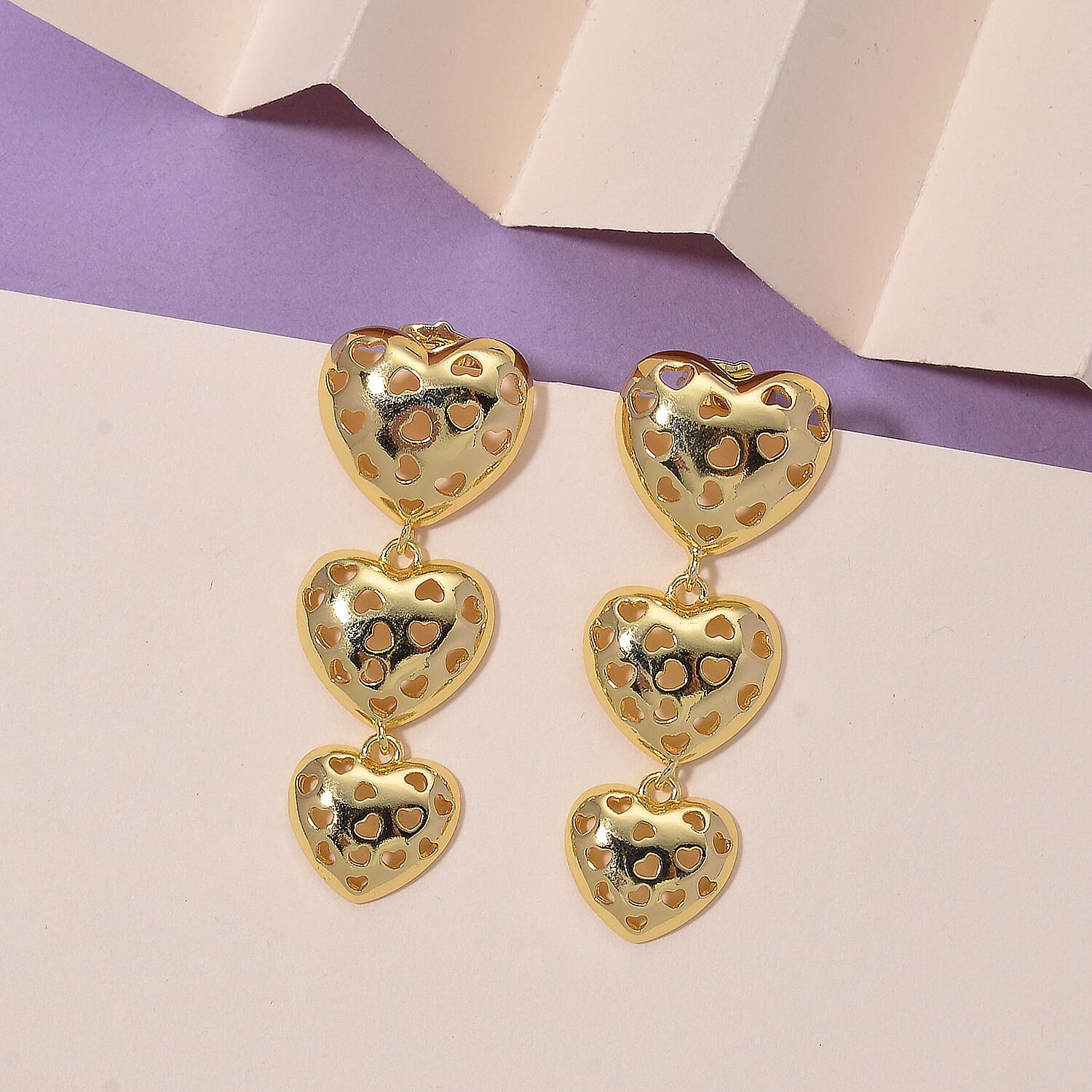 Designer Inspired Heart Earrings with Push Back in Yellow Gold Plated