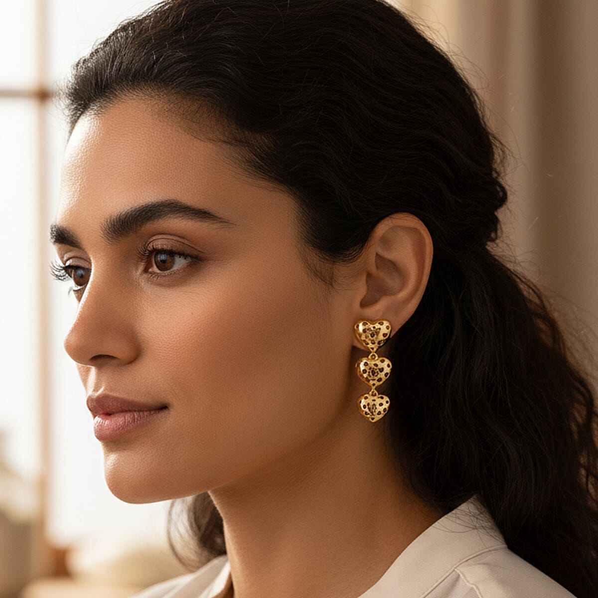 Designer Inspired Heart Earrings with Push Back in Yellow Gold Plated