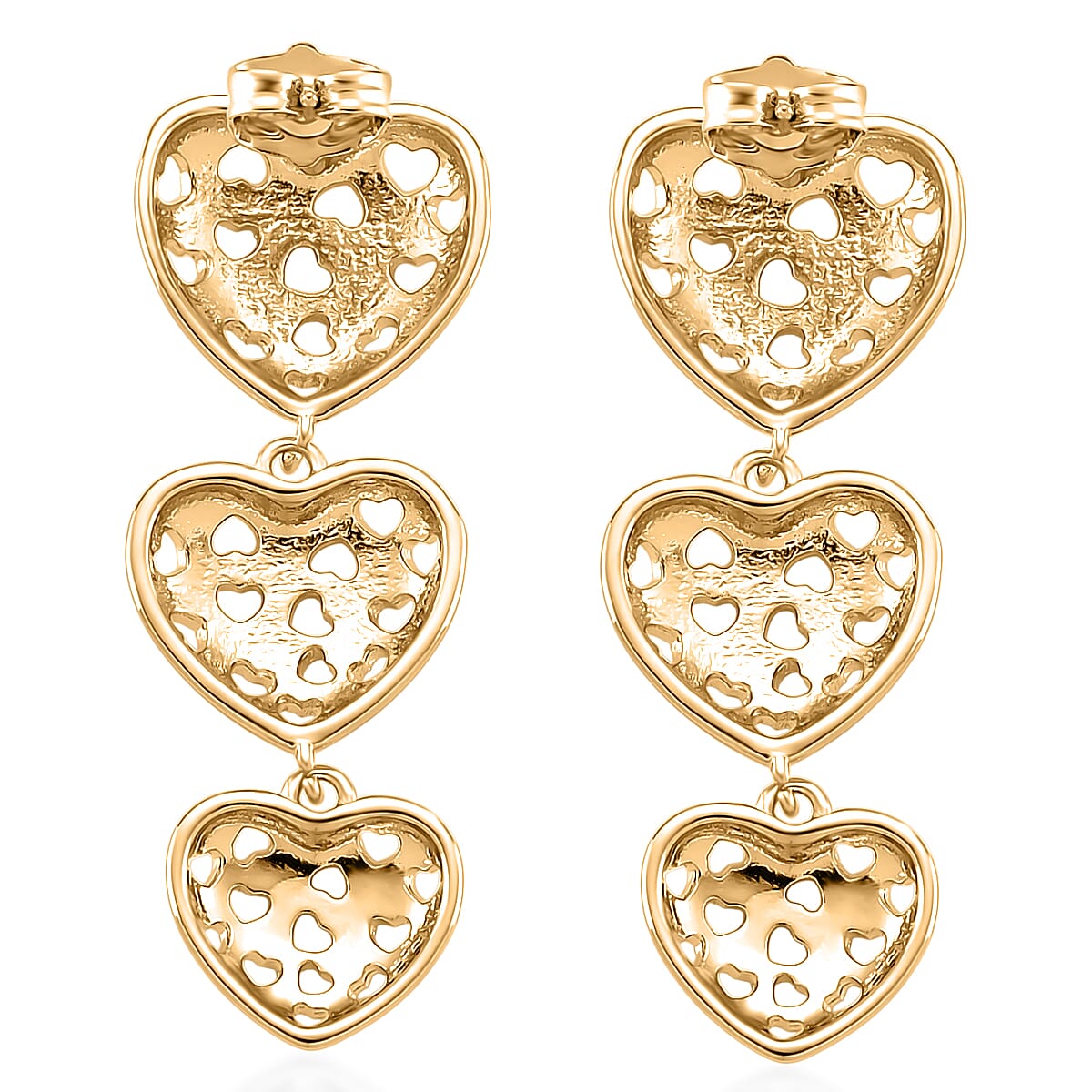 Designer Inspired Heart Earrings with Push Back in Yellow Gold Plated