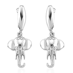 Designer Closeout - Elephant Earrings With Hinged Clasp in White Gold Plated