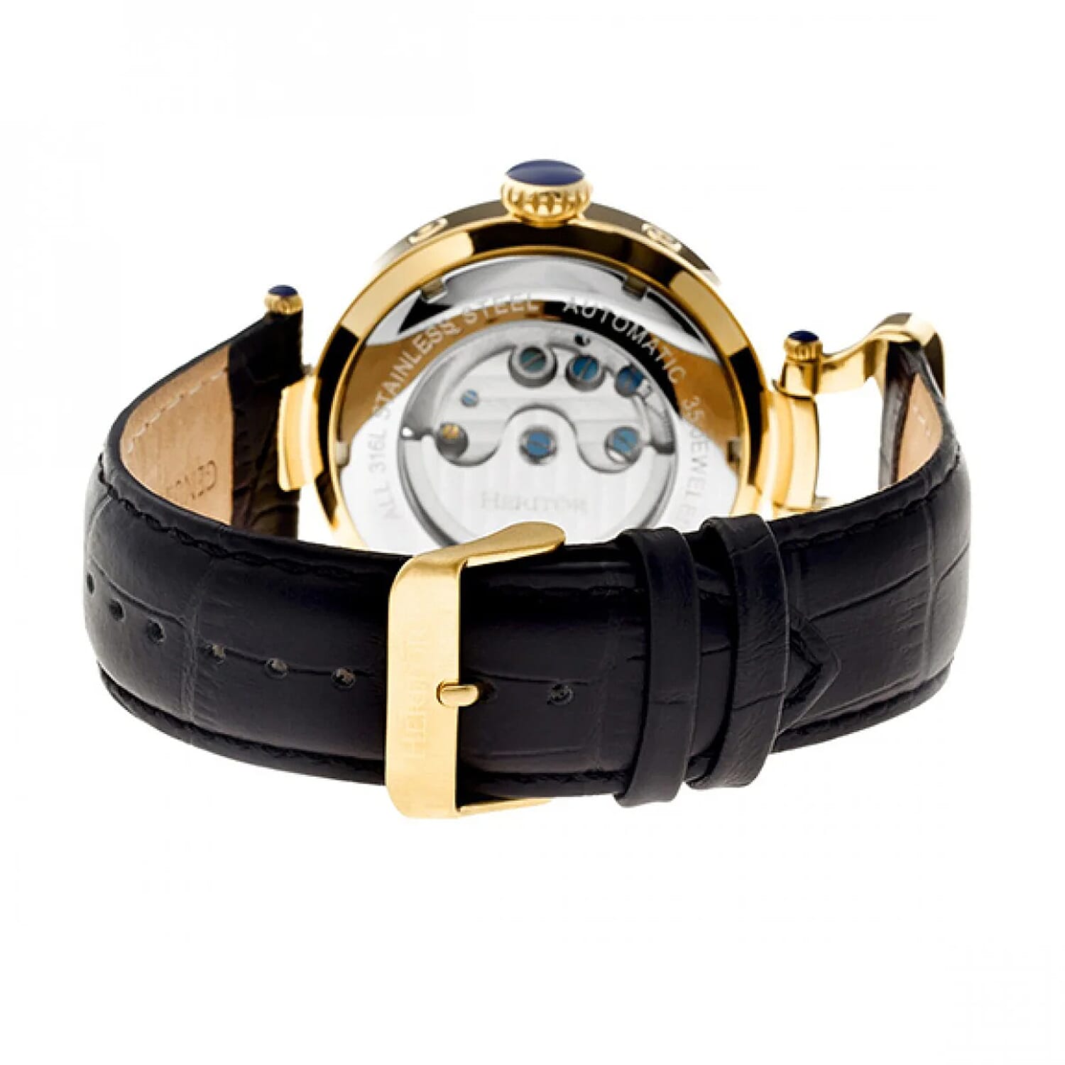 HERITOR Ganzi Automatic Movt. 5ATM Water Resistance Black Dial Mens Watch with Black Leather Strap