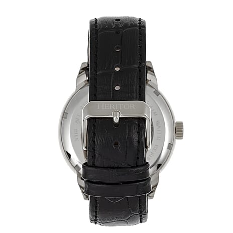 Mens Sanford Heritor Automatic  Watch with a Black Dial and a Black coloured Leather band, featuring a  Silver coloured Stainless Steel case with 5 ATM water resistance