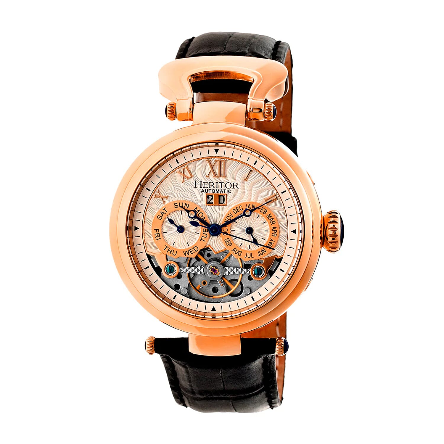 Mens Sanford Heritor Automatic  Watch with a Black Dial and a Black coloured Leather band, featuring a  Silver coloured Stainless Steel case with 5 ATM water resistance