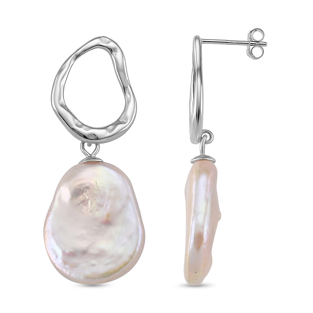 Keshi Pearl Earring in Rhodium Overlay Sterling Silver