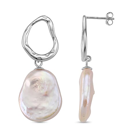Keshi Pearl Earring in Rhodium Overlay Sterling Silver