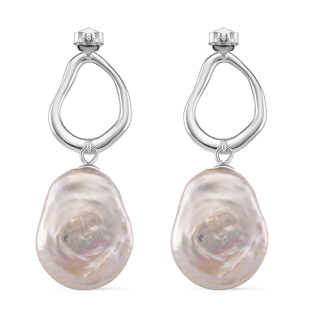 Keshi Pearl Earring in Rhodium Overlay Sterling Silver