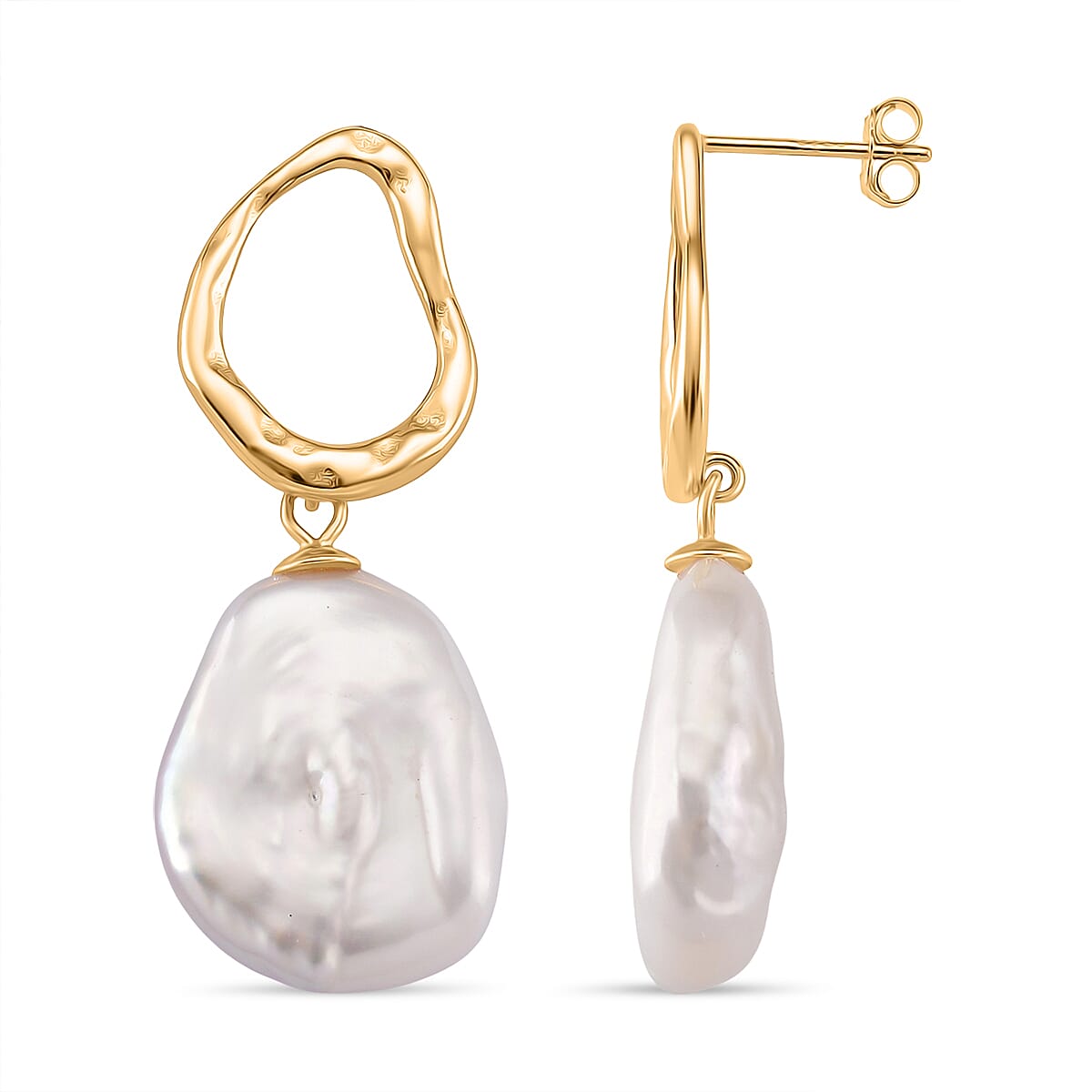 Keshi Pearl Earring in Yellow Gold Plated Sterling Silver