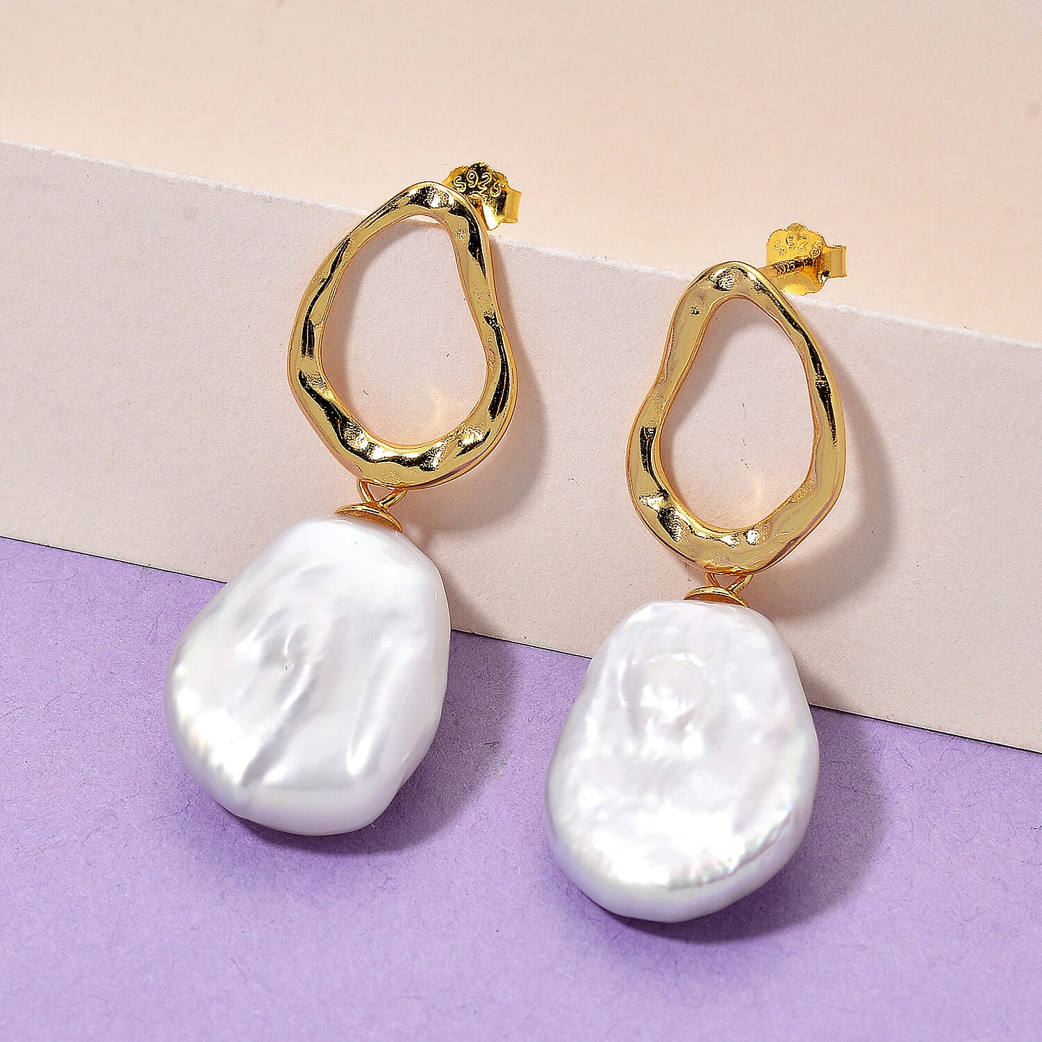Keshi Pearl Earring in Yellow Gold Plated Sterling Silver