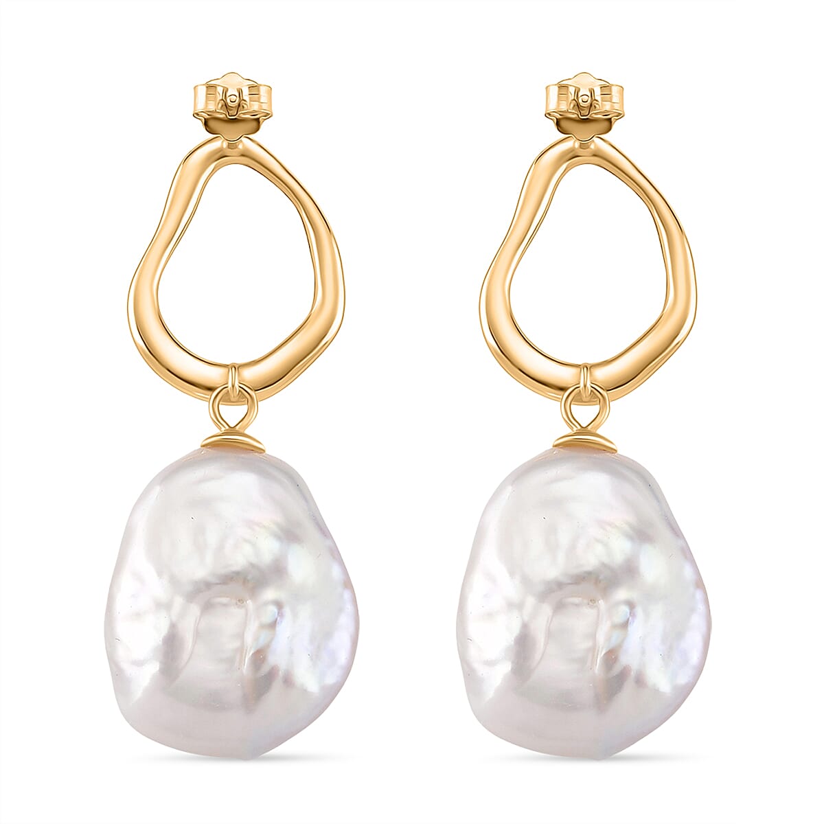 Keshi Pearl Earring in Yellow Gold Plated Sterling Silver