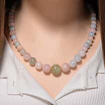 Multi Colour Graduated Beryl ( 8mm to 14mm) Necklace (Size - 20-2 Ext)  in Rhodium Overlay Sterling Silver 350.00 Ct.