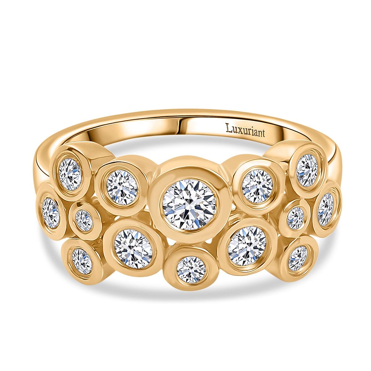 Designer Inpsired - Luxuriant Lab Grown Diamond (SI-GH) Bubble Ring in 18K Vermeil Yellow Gold Sterling Silver 1.00 Ct.