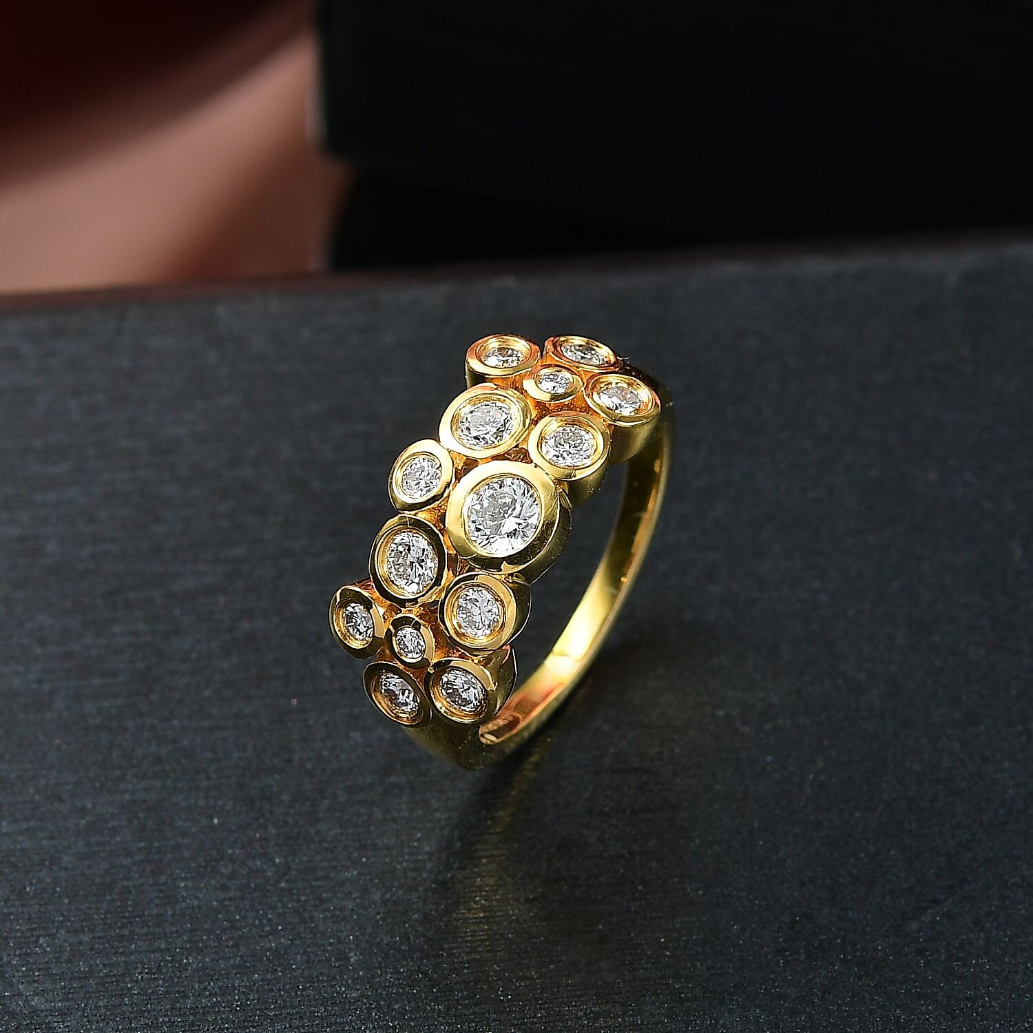 Designer Inpsired - Luxuriant Lab Grown Diamond (SI-GH) Bubble Ring in 18K Vermeil Yellow Gold Sterling Silver 1.00 Ct.