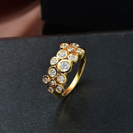 Designer Inpsired- Luxuriant Diamond Lab Grown Diamond (SI-GH) Bubble Ring in 18K Vermeil Yellow Gold Sterling Silver 1.00 Ct.