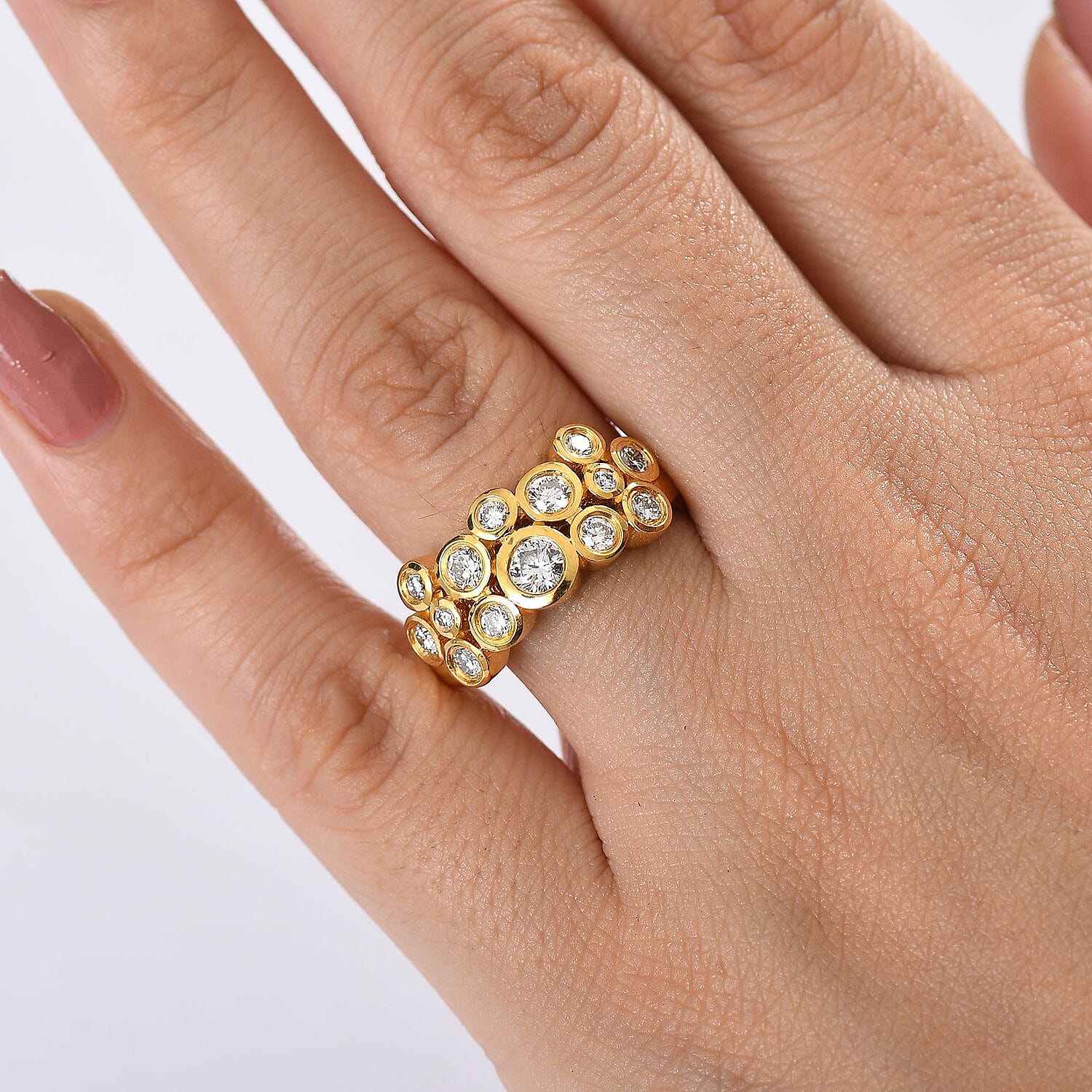 Designer Inpsired - Luxuriant Lab Grown Diamond (SI-GH) Bubble Ring in 18K Vermeil Yellow Gold Sterling Silver 1.00 Ct.