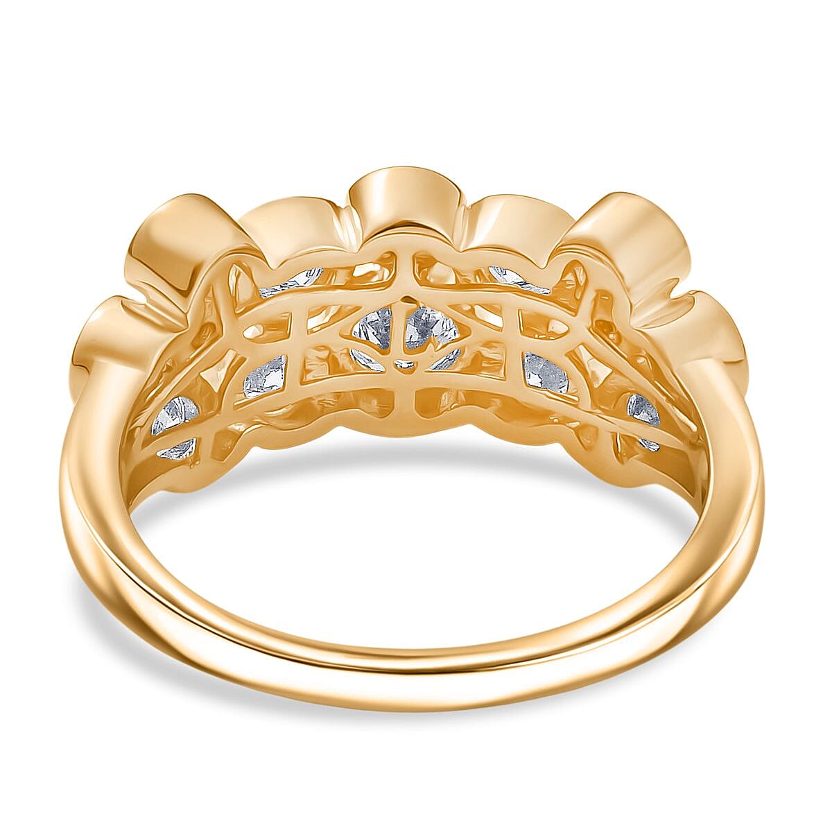 Designer Inpsired - Luxuriant Lab Grown Diamond (SI-GH) Bubble Ring in 18K Vermeil Yellow Gold Sterling Silver 1.00 Ct.