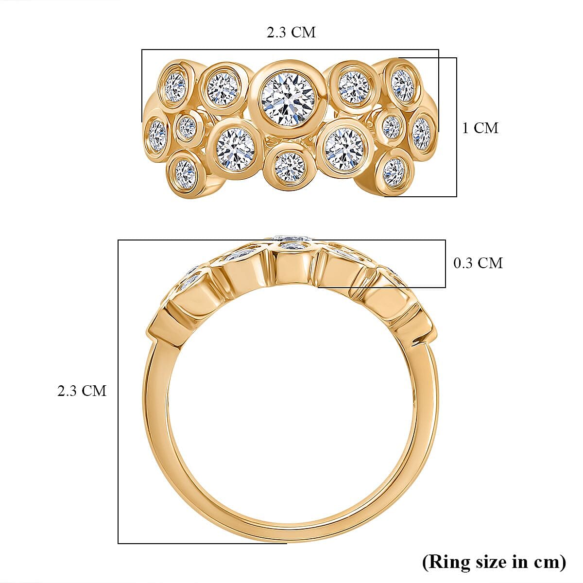 Designer Inpsired - Luxuriant Lab Grown Diamond (SI-GH) Bubble Ring in 18K Vermeil Yellow Gold Sterling Silver 1.00 Ct.