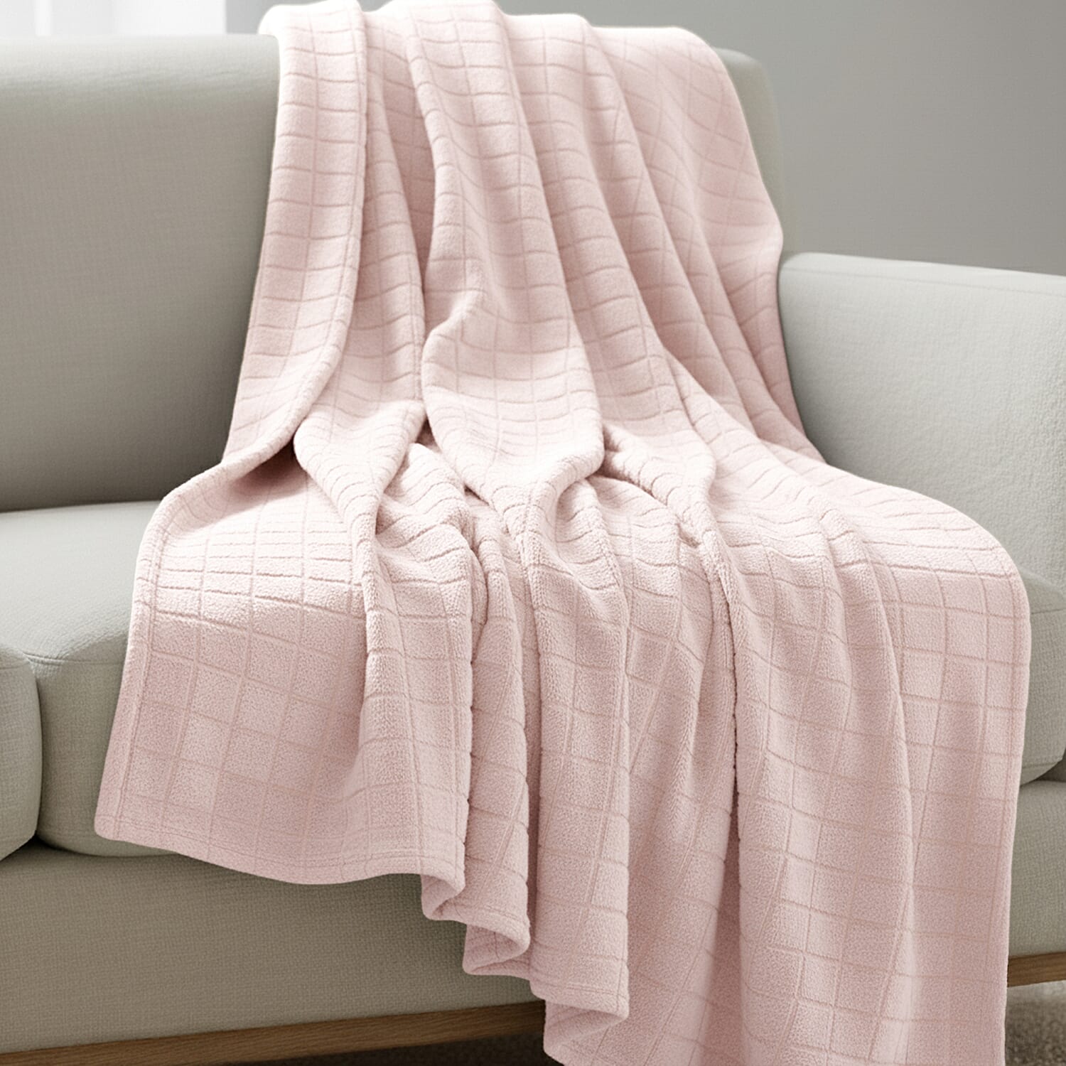 Hush Haven Checkered Super Soft Micro Luxury Blanket 270 GSM (200 x 150 cm) - Cream