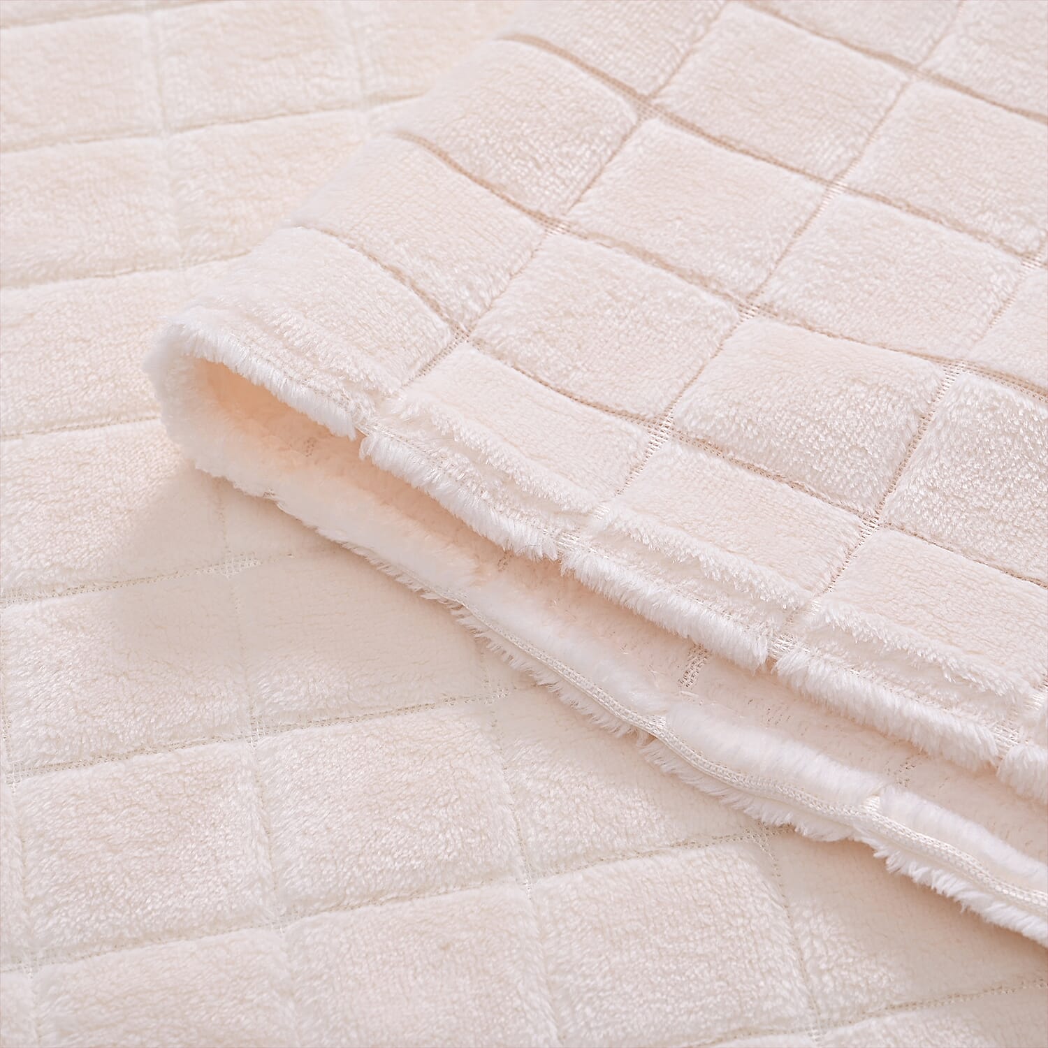Hush Haven Checkered Super Soft Micro Luxury Blanket 270 GSM (200 x 150 cm) - Cream