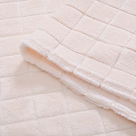 Hush Haven Checkered Super Soft Micro Luxury Blanket 270 GSM (200 x 150 cm) - Cream