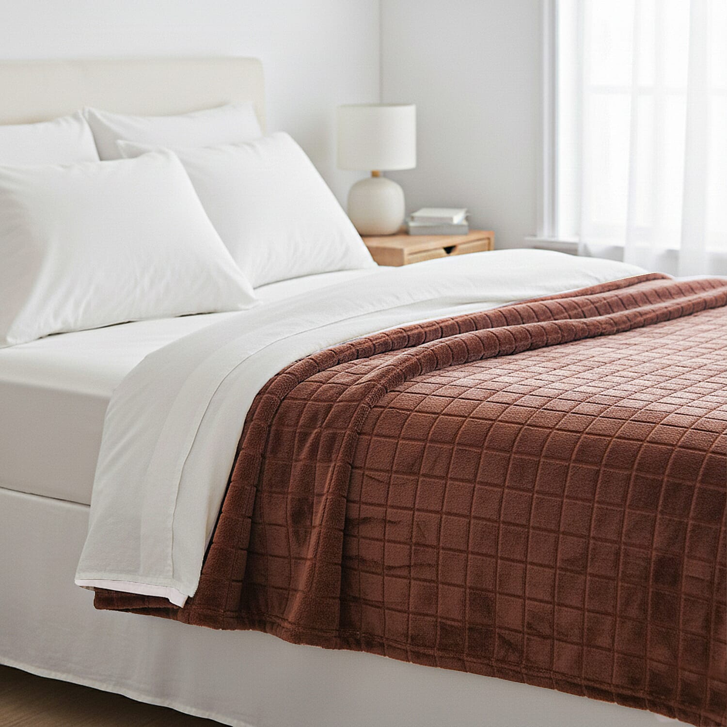 Hush-Haven-Check-Blanket-Size-150x1-cm-Coffee-Cream