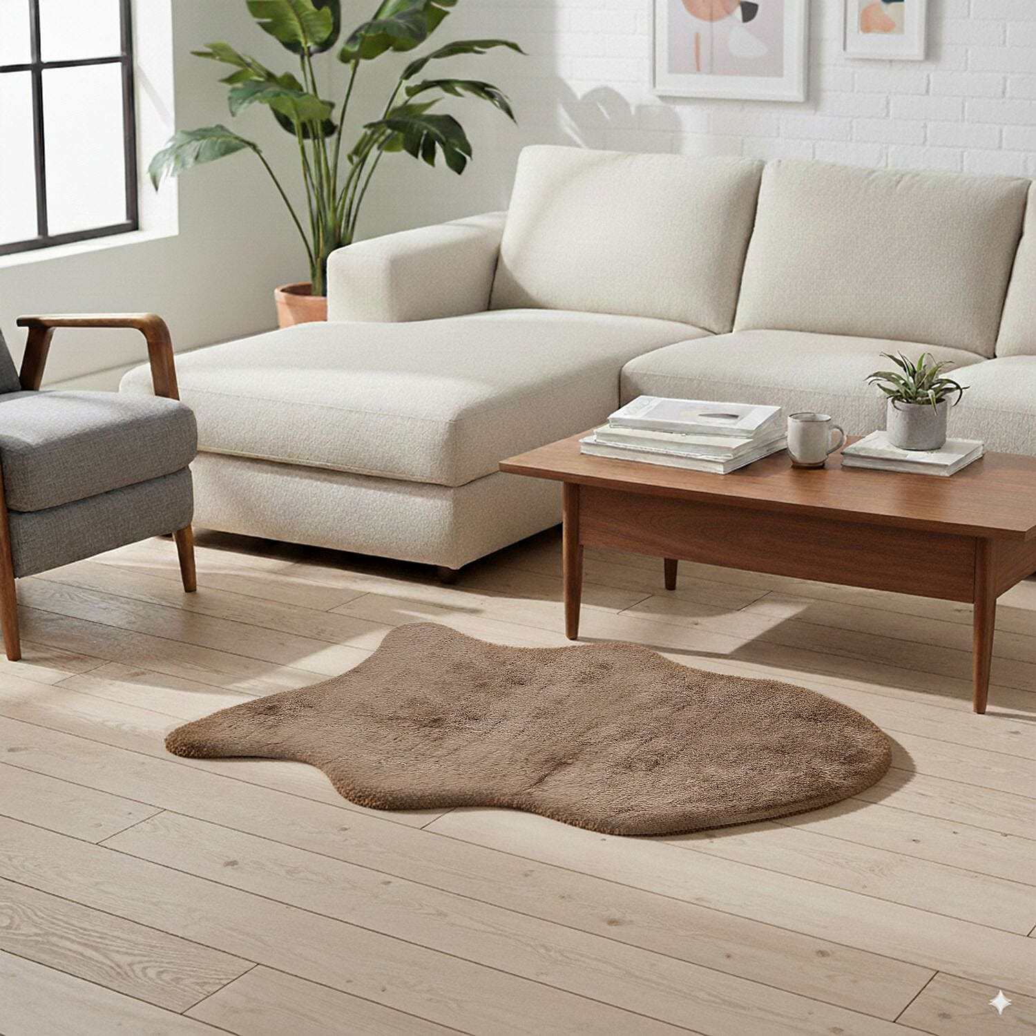 HUSH HAVEN Cosy Fish-Shaped Faux Fur Accent Rug (90 x 60 cm) - Beige