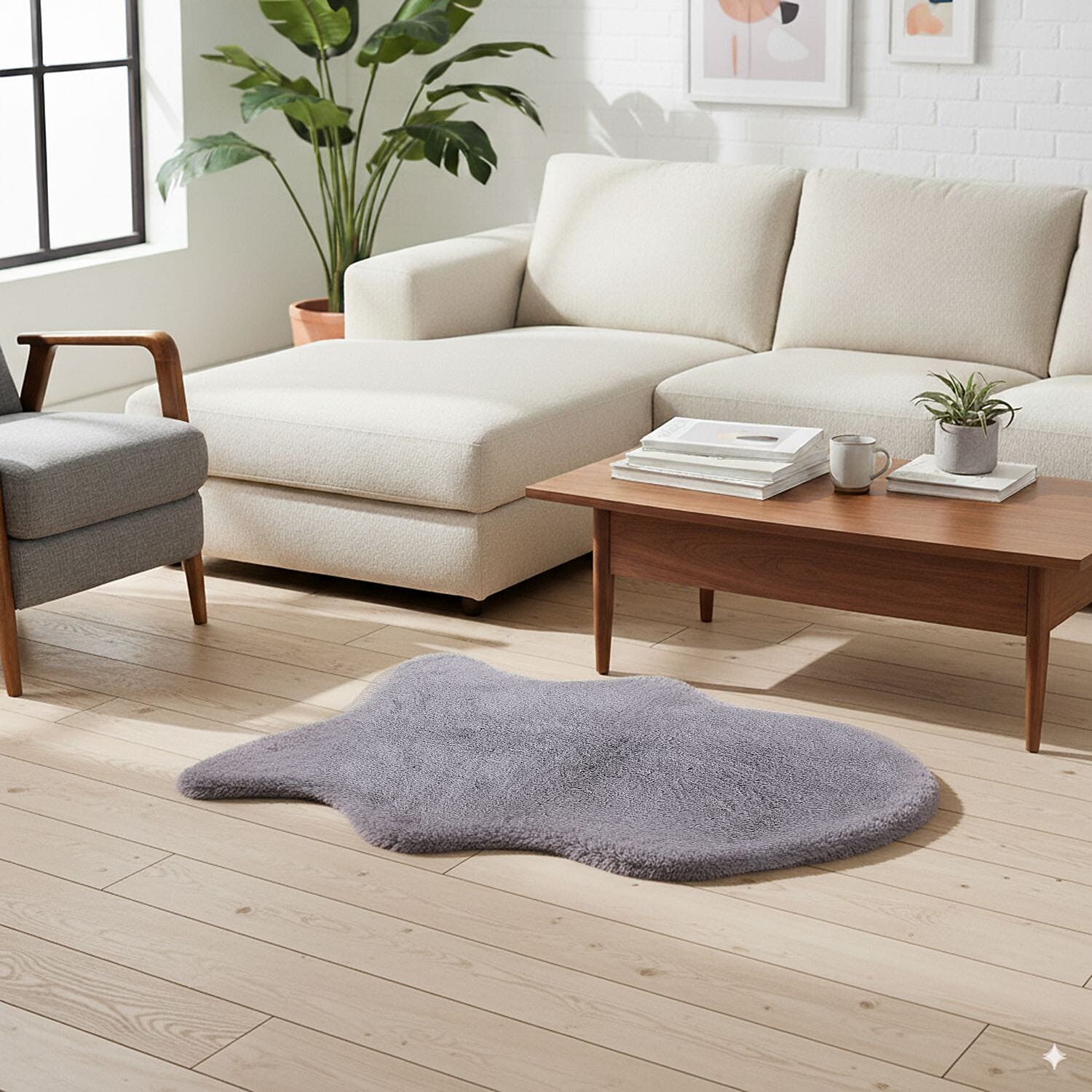 HUSH HAVEN Cosy Fish-Shaped Faux Fur Accent Rug (90 x 60 cm) - Grey