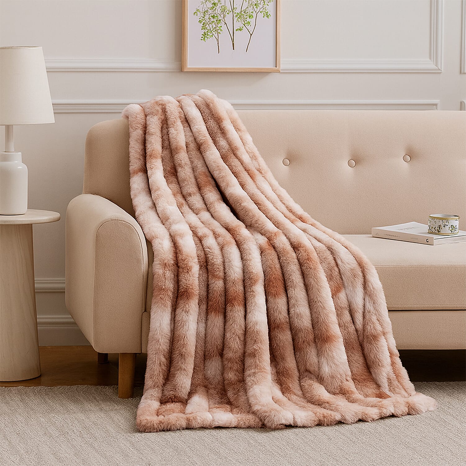 THE MOST SUMPTUOUS BLANKET AT TJC - LIVMORE Faux Rabbit Fur Blanket 650 GSM (Size 200x150 cm) - Brown & White