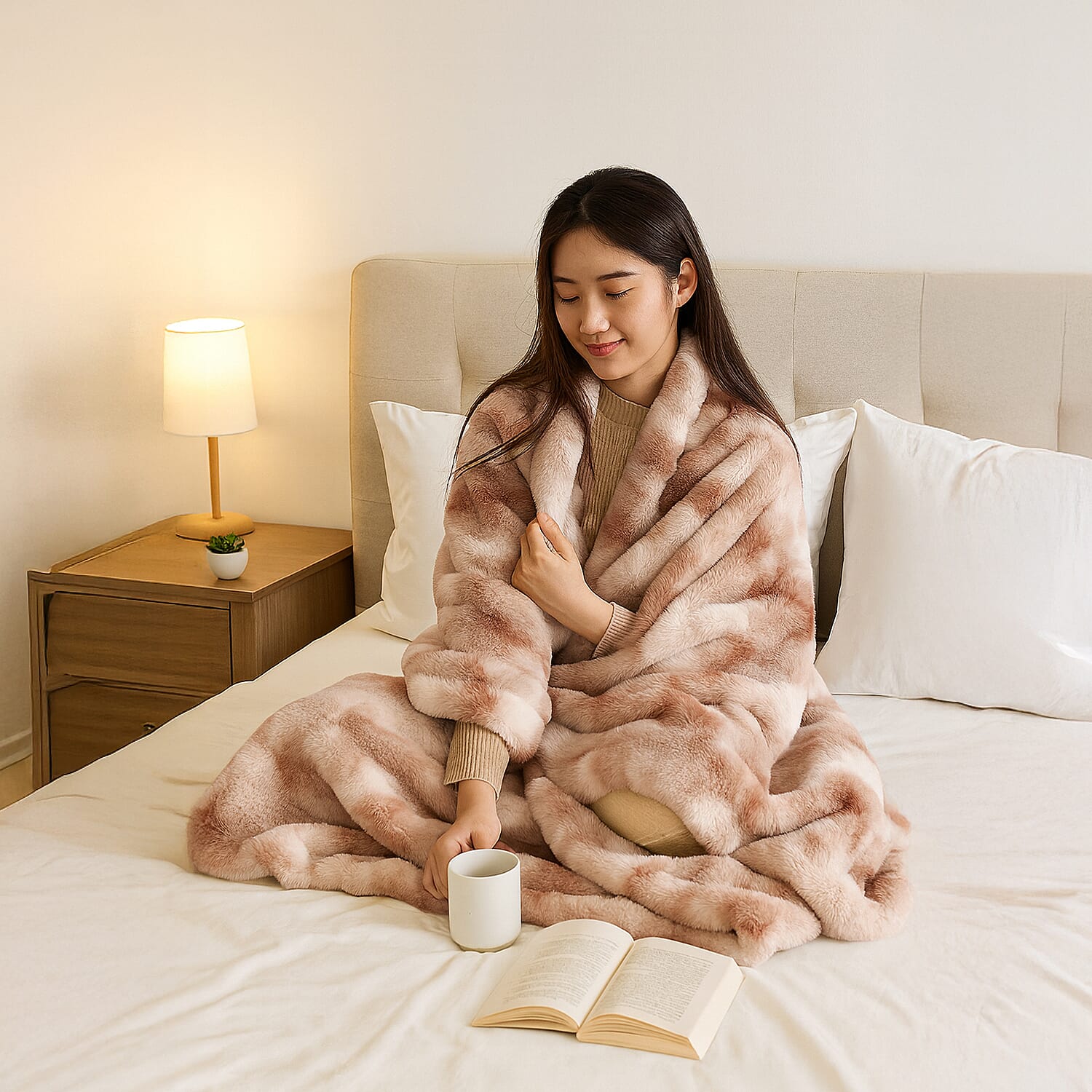 THE MOST SUMPTUOUS BLANKET AT TJC - LIVMORE Faux Rabbit Fur Blanket 650 GSM (Size 200x150 cm) - Brown & White