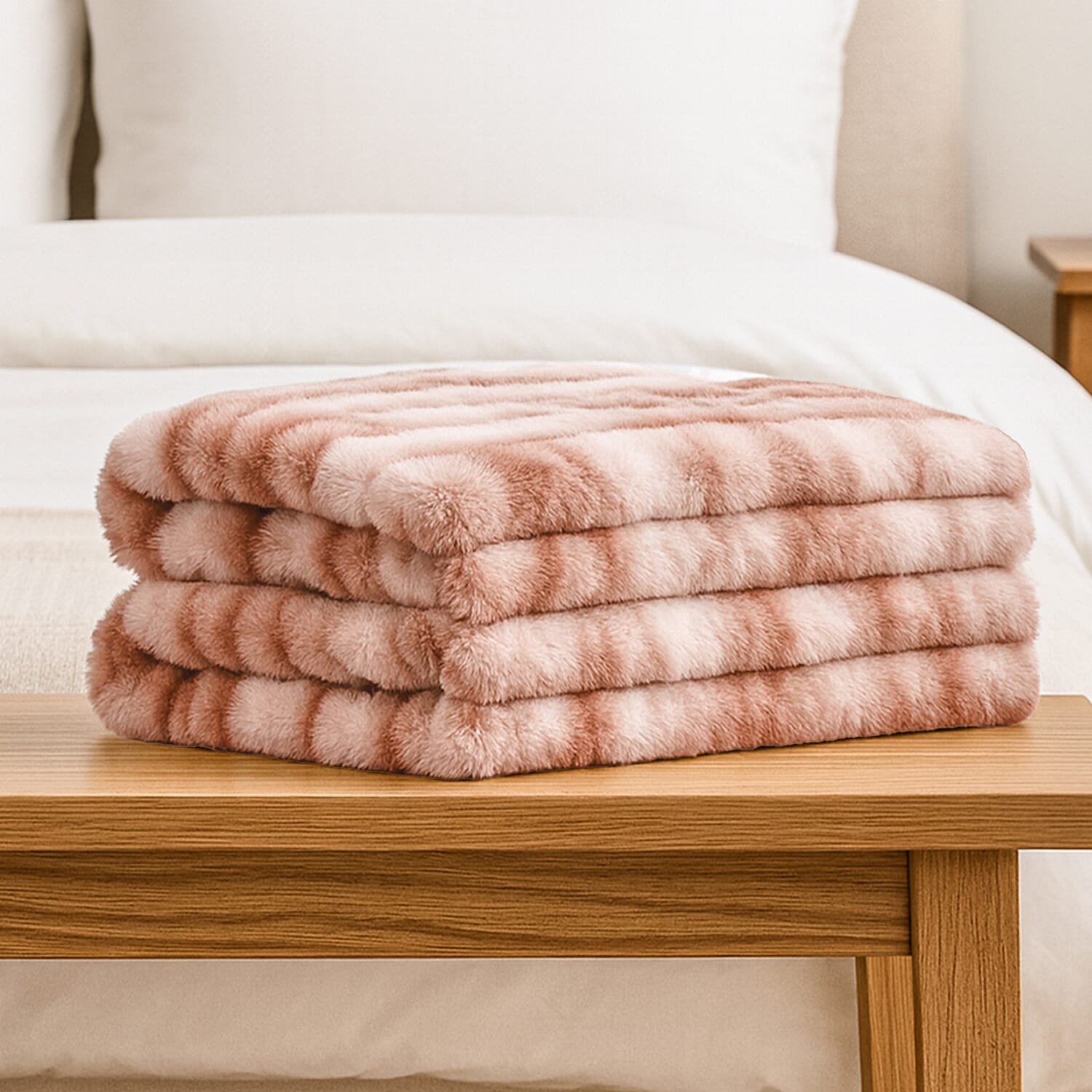 THE MOST SUMPTUOUS BLANKET AT TJC - LIVMORE Faux Rabbit Fur Blanket 650 GSM (Size 200x150 cm) - Brown & White