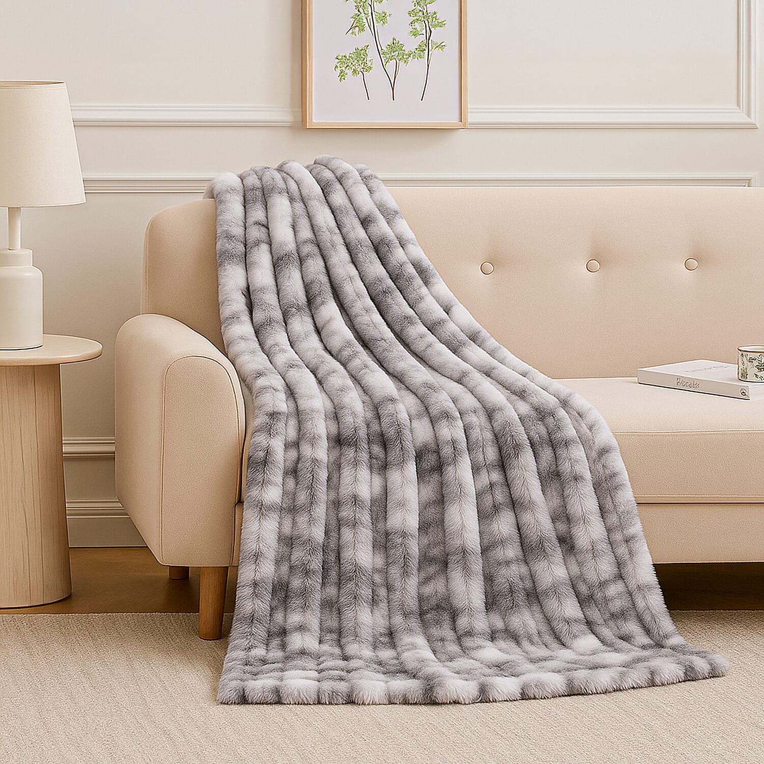 THE MOST SUMPTUOUS BLANKET AT TJC - LIVMORE Faux Rabbit Fur Blanket 650 GSM (Size 200x150 cm) - Grey & White
