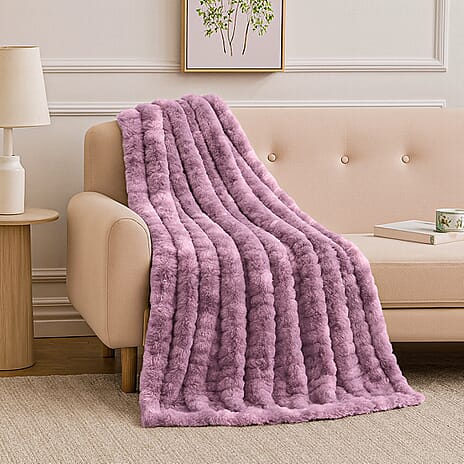 THE MOST SUMPTUOUS BLANKET AT TJC - LIVMORE Faux Rabbit Fur Blanket 650 GSM (Size 200x150 cm) - Mauve & White