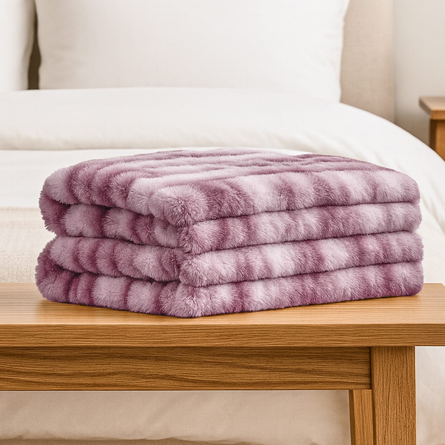 THE MOST SUMPTUOUS BLANKET AT TJC - LIVMORE Faux Rabbit Fur Blanket 650 GSM (Size 200x150 cm) - Mauve & White